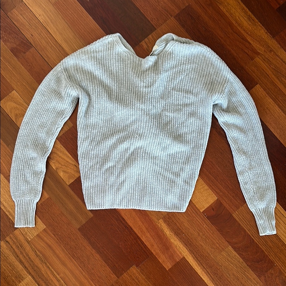 LOFT Gray Sweater with Knotted Back & Ribbed Knit